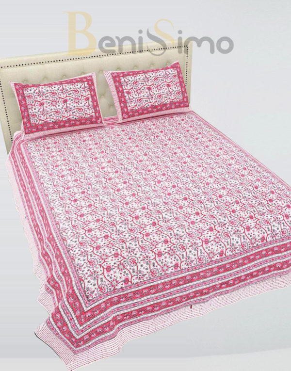 Awesome leaves Pink Cream Double Bedsheet