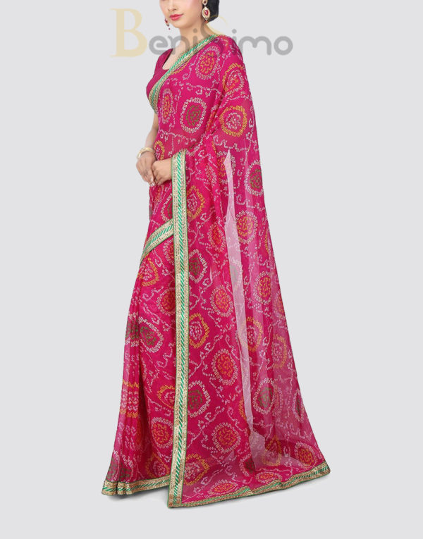 Bandhej Printed Art Silk Saree in Fuchsia